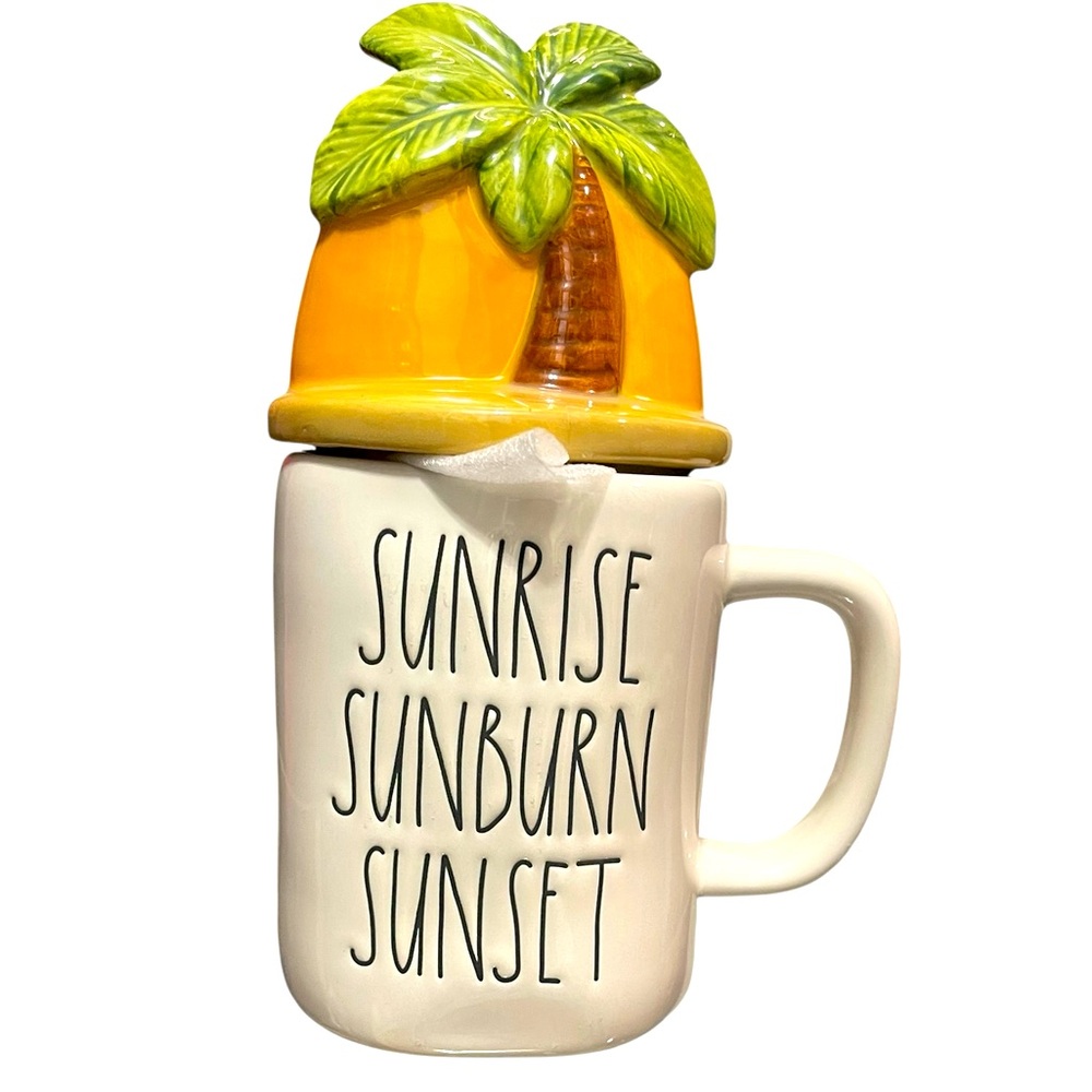 💙🌼NWOT Rae Dunn Sunrise Sunburn Sunset Mug with Tropical Lid